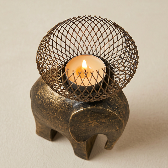 top view of metal mesh elephant candle holder