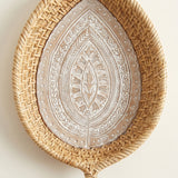 top view of rattan tray carved leaf pattern