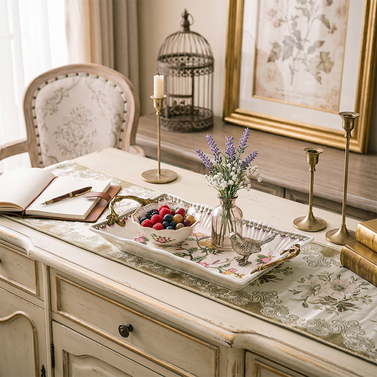 tray on dining buffet