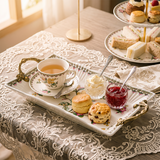 tray with tea set on table