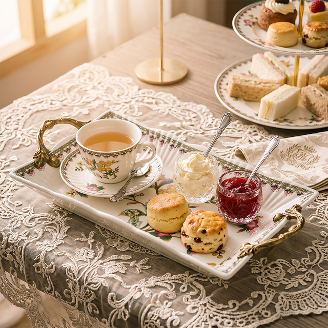 tray with tea set on table