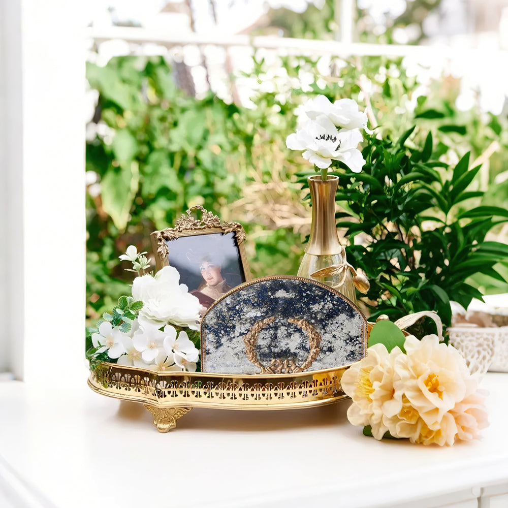 vintage brass carved glass napkin holder decorative piece