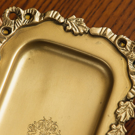 vintage carved brass floral design serving tray details