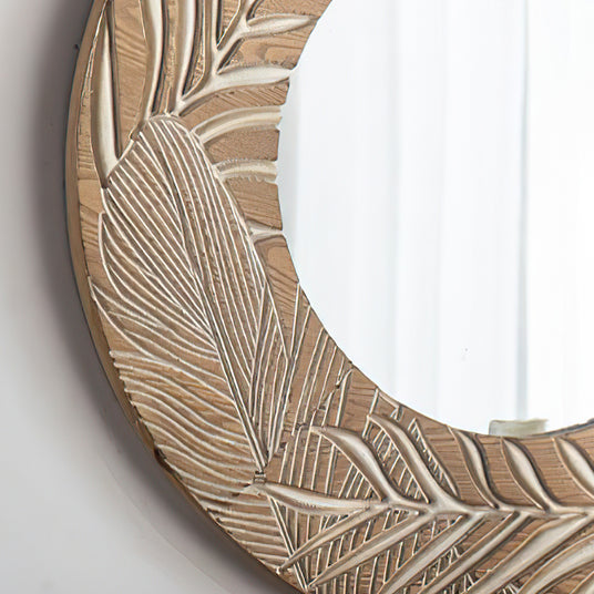 vintage carved wooden round mirror details 