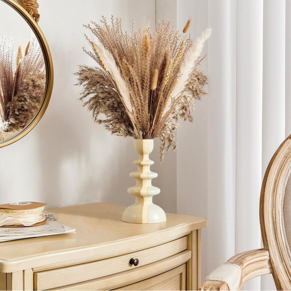 vintage ceramic bicolor decorative candle holders on the table