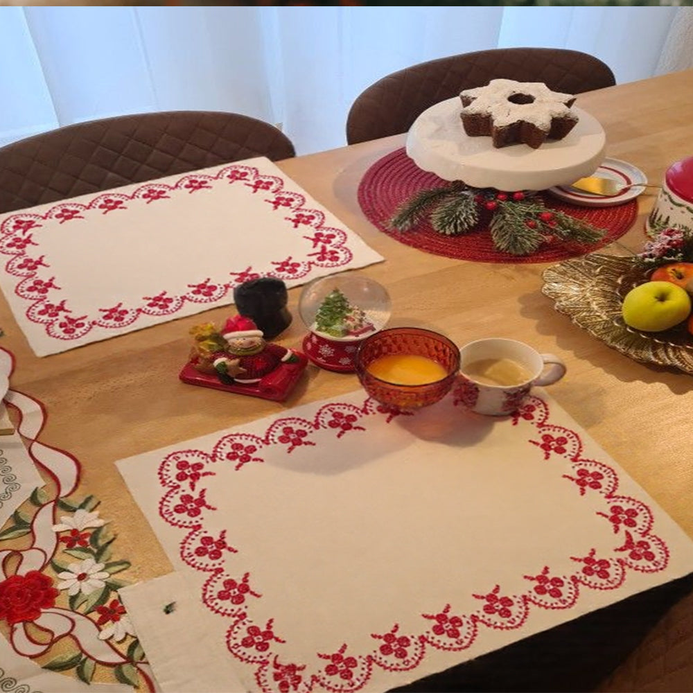 vintage floral embroidered cotton table linens placemats as dinning table decor