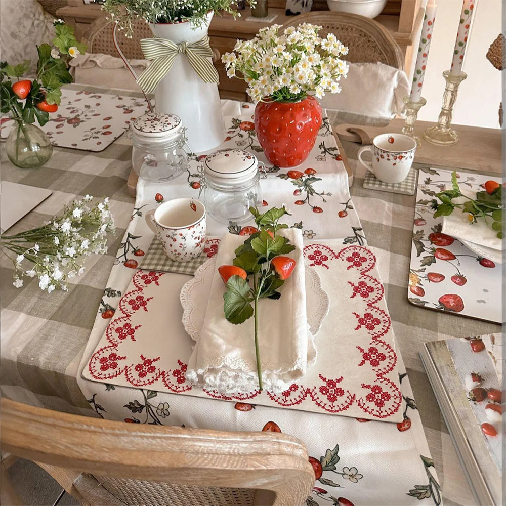 vintage floral embroidered cotton table linens placemats in dinning room