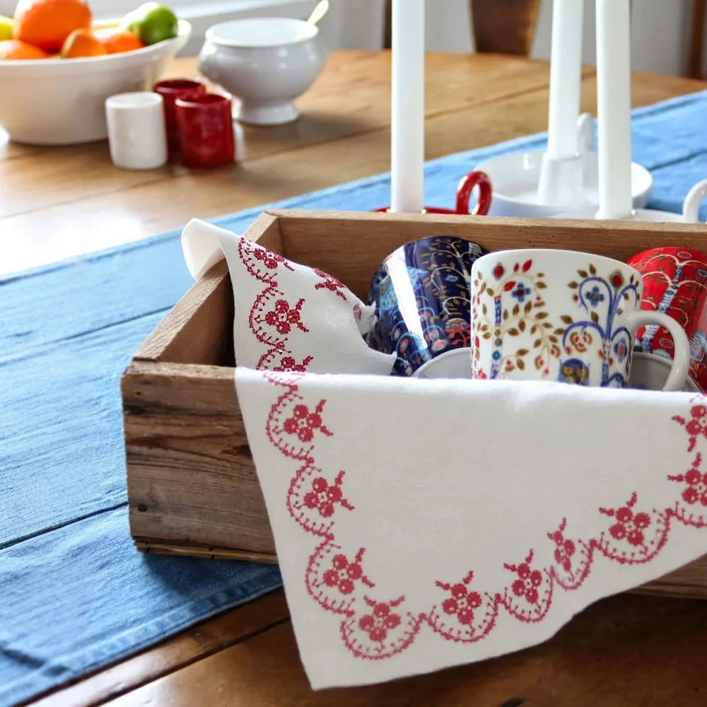vintage floral embroidered cotton table linens placemats with cups