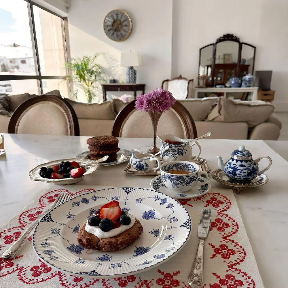 vintage floral embroidered cotton table linens placemats wit tableware