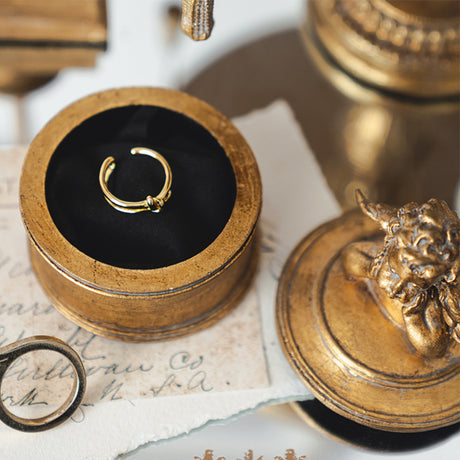 vintage gold round resin cherub trinket box details 05301