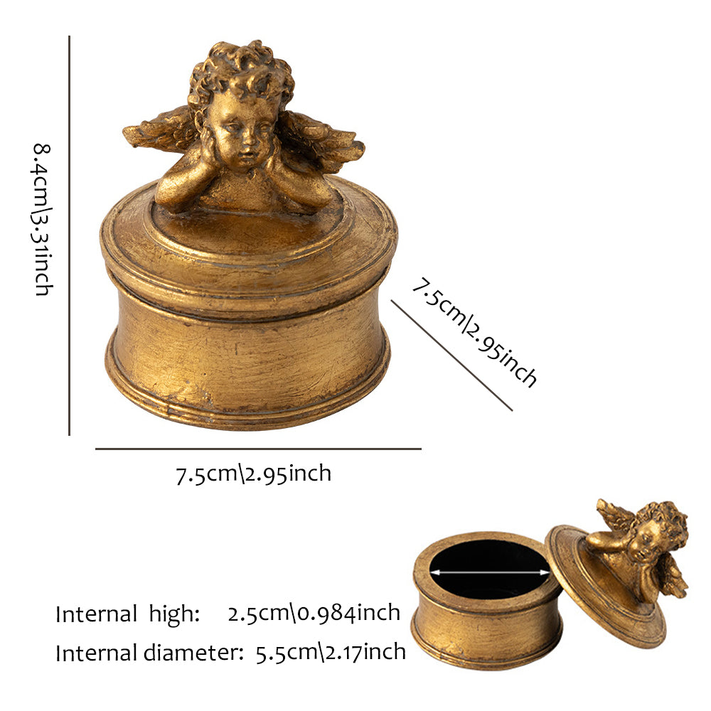 vintage gold round resin cherub trinket box size chart