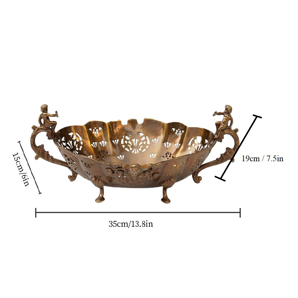vintage hollow-out brass fruit plate with handles size chart