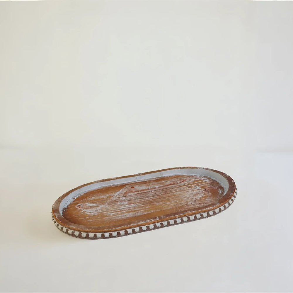 vintage wooden oval decorative storage tray