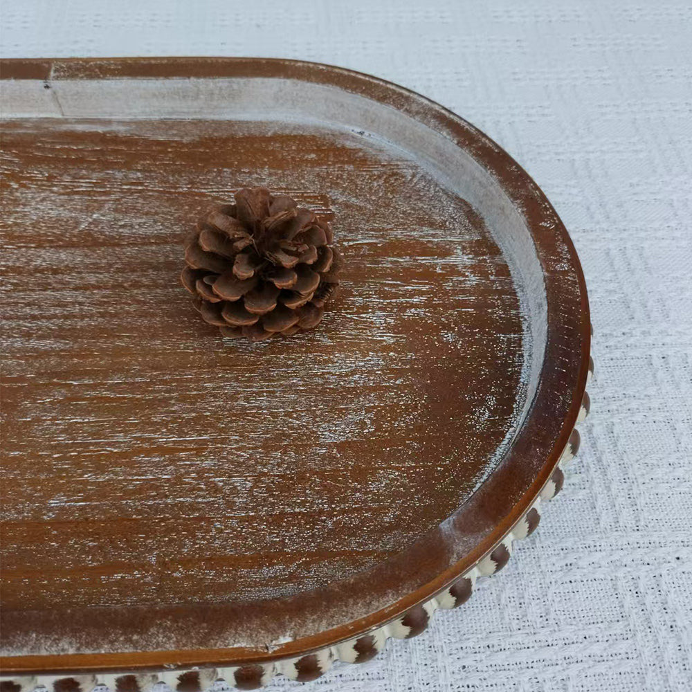 vintage wooden oval decorative storage tray details