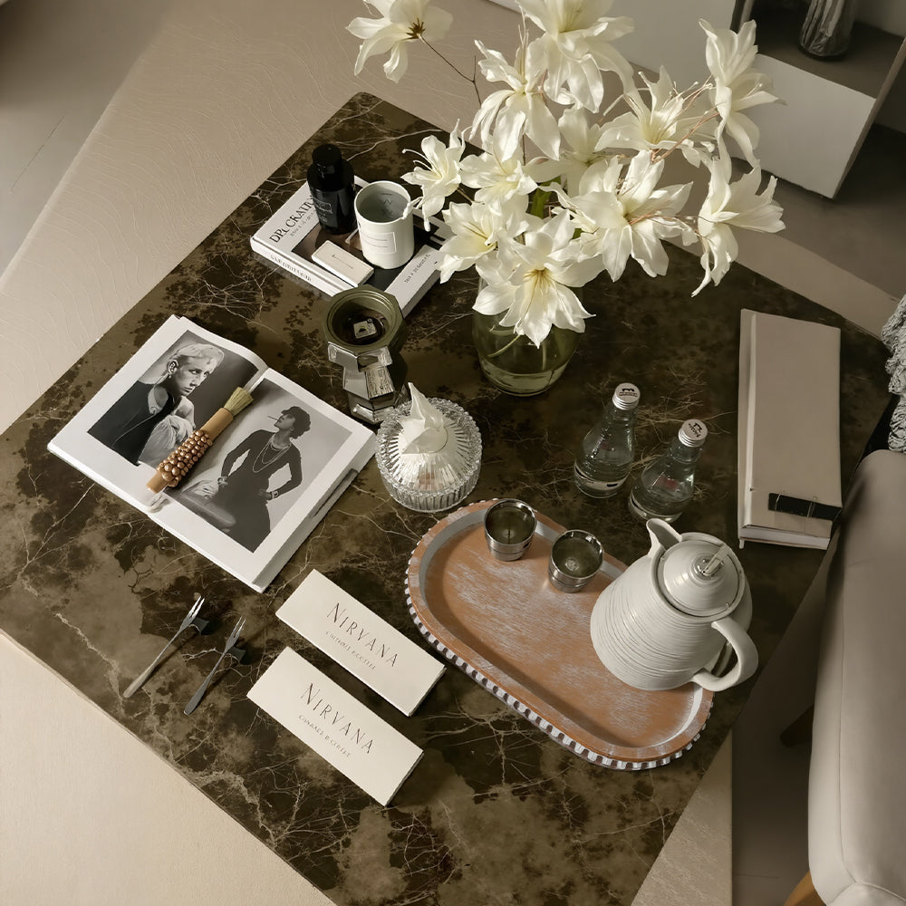 vintage wooden oval decorative storage tray on the table