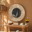 wall-mounted vintage carved wooden round mirror 