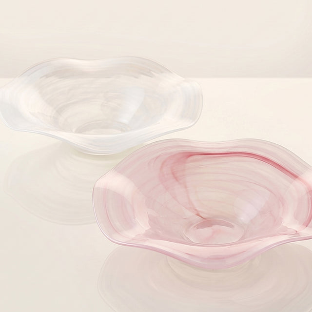 white and pink textured glass bowls product display