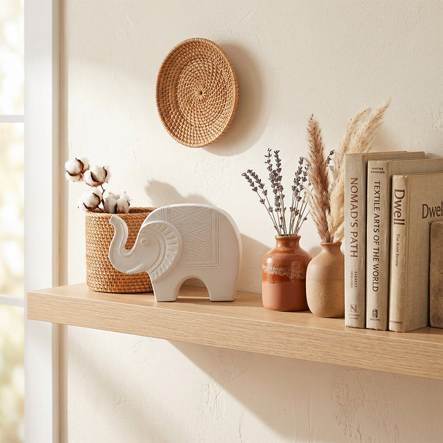 white resin elephant floating shelf decor