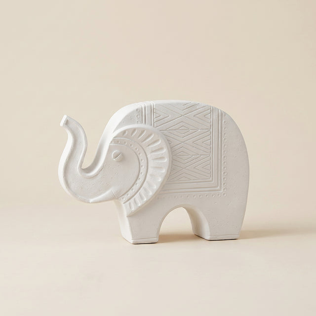 white resin patterned elephant sculpture studio