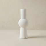 white ribbed sphere vase with cylindrical neck