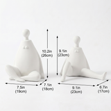 white sitting and stretching figurines size chart