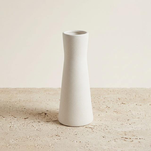 white tall ceramic vase front view