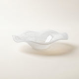 white wavy glass bowl side view close up