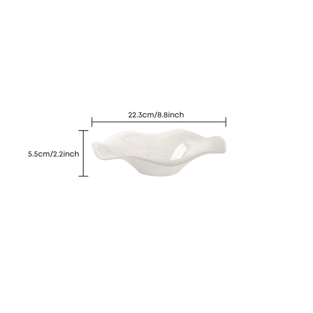 white wavy glass bowl size specification diagram
