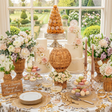 wicker hot air balloon on wedding dessert table