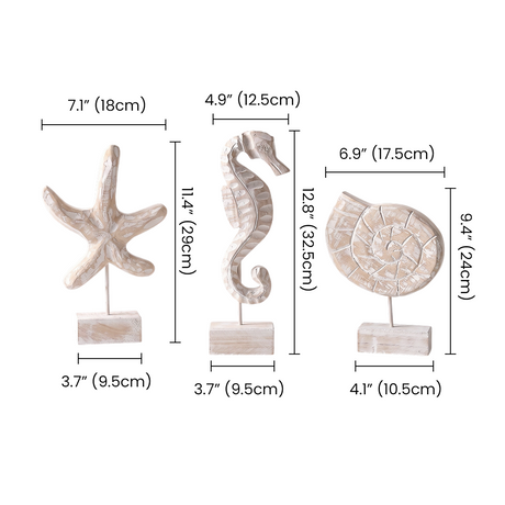 wood sea figurines dimensions size chart