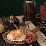 wooden brown round cutting board serve desserts