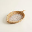 woven rattan oval tray with carved base